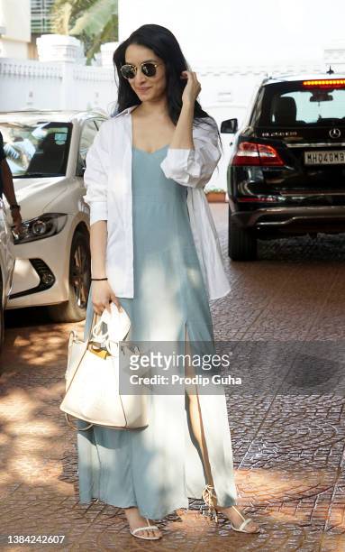 Shraddha Kapoor is seen outside at Luv Ranjan's house in juhu on March 11 2022 in Mumbai, India
