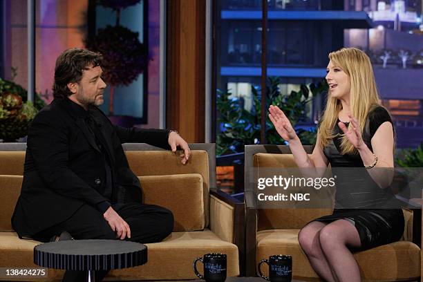 Episode 3931 -- Pictured: Actor Russell Crowe, actress Anna Torv during an interview on November 15, 2010