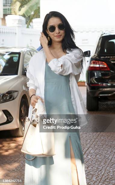 Shraddha Kapoor is seen outside at Luv Ranjan's house in juhu on March 11 2022 in Mumbai, India