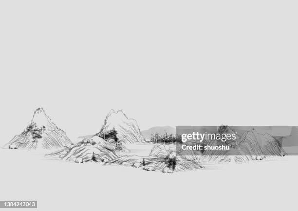 black and white traditional chinese landscape painting illustration - chinese landscape painting stock illustrations