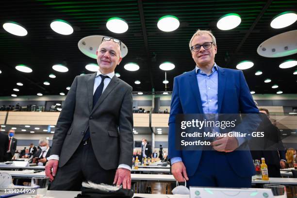 First Vice President and Candidate for presidential candidate Peter Peters talks to Presidential candidate Bernd Neuendorf prior to the 44th Ordinary...