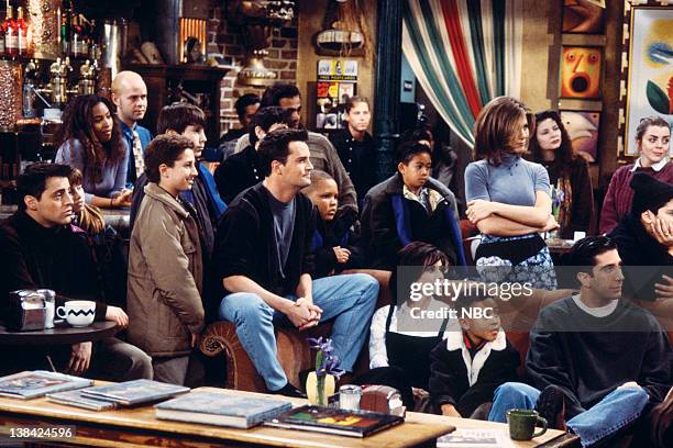 The One After the Superbowl" Episode 12 -- Pictured: Matt LeBlanc as Joey Tribbiani, Matthew Perry as Chandler Bing, Jennifer Aniston as Rachel...