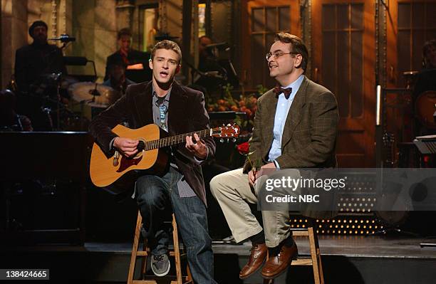 Episode 2 -- Air Date -- Pictured: Justin Timberlake, Steve Higgins as Glenn during the monologue on October 11, 2003