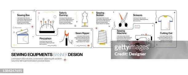 sewing concept, line style vector illustration - fashion industry icons stock illustrations