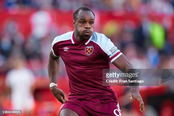 Michael Antonio of West Ham United in action during the UEFA Europa League Round of 16 Leg One match between Sevilla FC and West Ham United at...