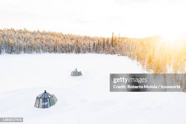glass igloo for tourists in the snow, lapland - igloo isolated stock pictures, royalty-free photos & images