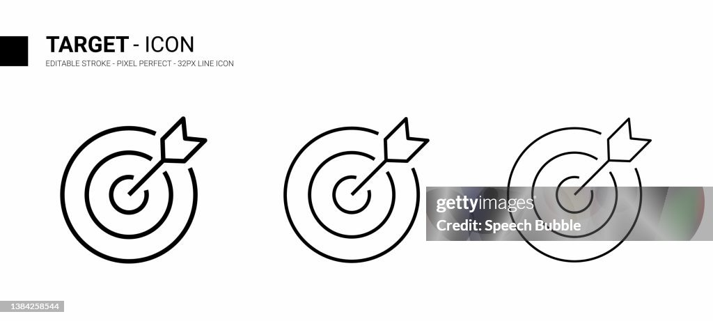 Target Line Icon Design, bearbeitbare Kontur, Pixel perfect, Stock Illustration.