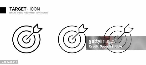 ilustraciones, imágenes clip art, dibujos animados e iconos de stock de diseño de icono de línea de destino, trazo editable, píxel perfecto, ilustración de stock. - arrows target