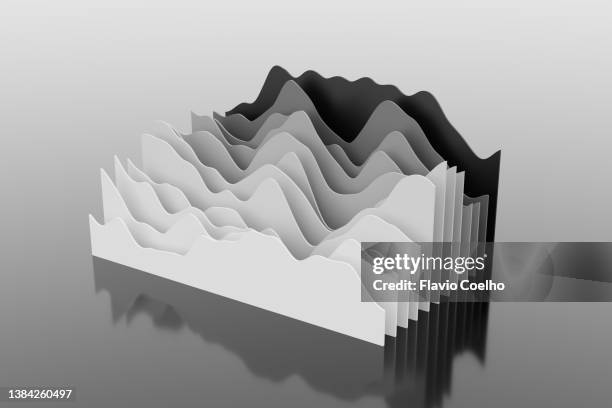 wave bar graph divided in twelve slices - black and white version - 3d graph stock-fotos und bilder