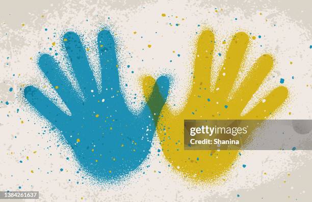 hand silhouettes spray-painted over wall - translucent texture stock illustrations