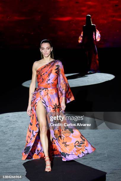 Models walk the runway at the Hannibal Laguna fashion show during Mercedes Benz Fashion Week Madrid March 2022 edition at Ifema on March 11, 2022 in...