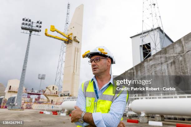 Guiana Space Center. Thierry Vallée, director of the Arianne 6 program in front of the launcher waiting for its rocket.