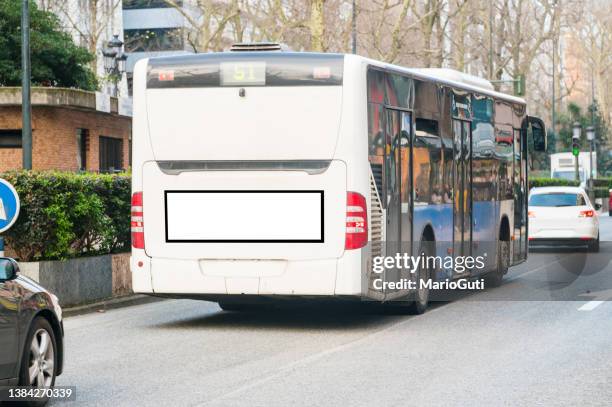 blank poster in a bus - bus advertising stockfoto's en -beelden