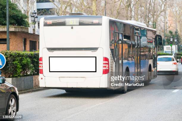 blank poster in a bus - bus advertising stock pictures, royalty-free photos & images