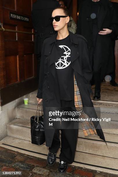 Irina Shayk and Stella Maxwell departing Central Hall Westminster after walking the Burberry A/W 2023 Womenswear Collection Presentation on March 11,...