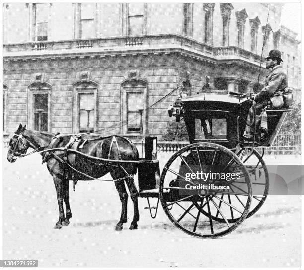 ilustrações de stock, clip art, desenhos animados e ícones de antique travel photographs of england: hansom - carriage