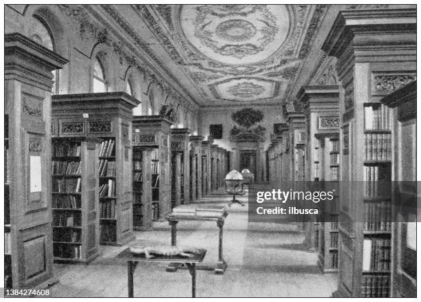 bildbanksillustrationer, clip art samt tecknat material och ikoner med antique travel photographs of england: queen's college library, oxford - cambridgeshire