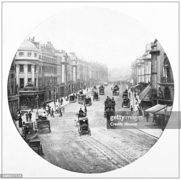 antique travel photographs of london: regent street - regent street stock illustrations