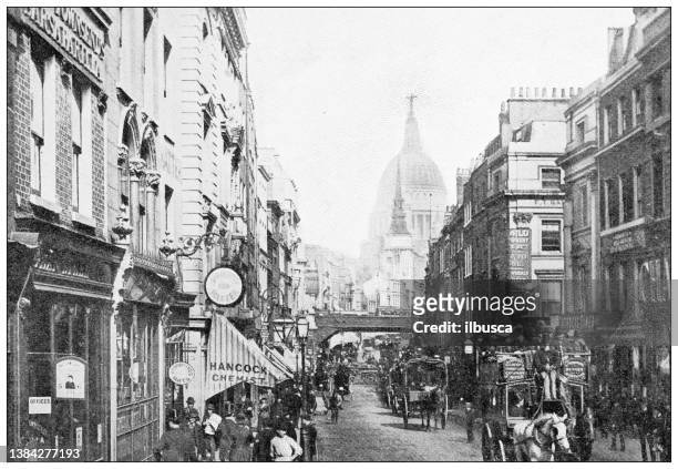 antique travel photographs of london: fleet street - fleet street stock illustrations