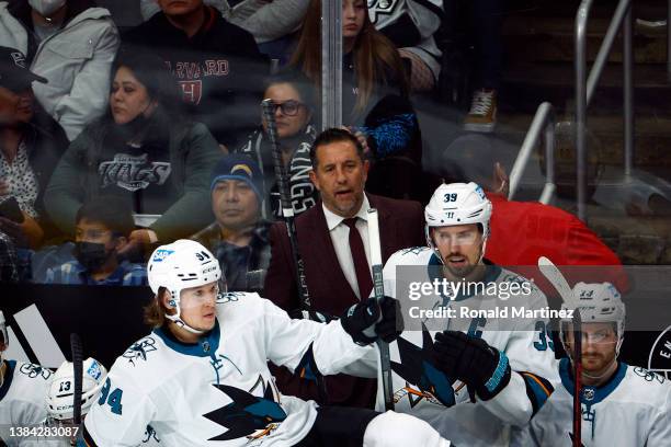 Head coach Bob Boughner of the San Jose Sharks in the third period at Crypto.com Arena on March 10, 2022 in Los Angeles, California.