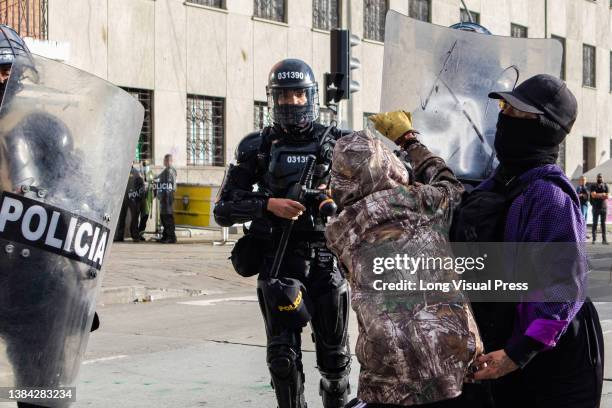 Women take part in the International women's Day demonstrations in Medellin - Antioquia, Colombia on March 8, 2022. Demonstrations ended in clashes...