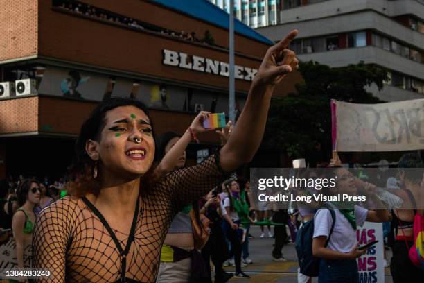 Women take part in the International women's Day demonstrations in Medellin - Antioquia, Colombia on March 8, 2022. Demonstrations ended in clashes...