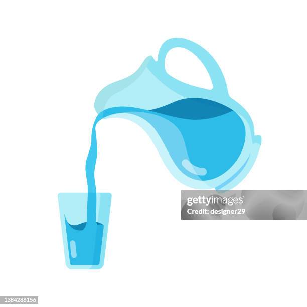 illustrazioni stock, clip art, cartoni animati e icone di tendenza di versare acqua su vetro piatto design. - drinking glass