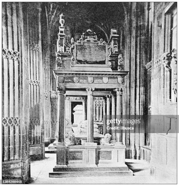 antique travel photographs of london: tomb of queen elizabeth - elizabeth i stock illustrations