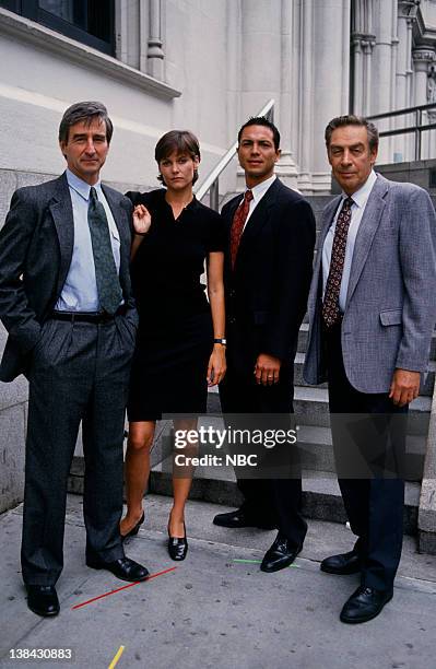 Causa Mortis" Episode 1 -- AIr Date -- Pictured: Sam Waterston as Executive A.D.A. Jack McCoy, Carey Lowell as A.D.A. Jamie Ross, Benjamin Bratt as...