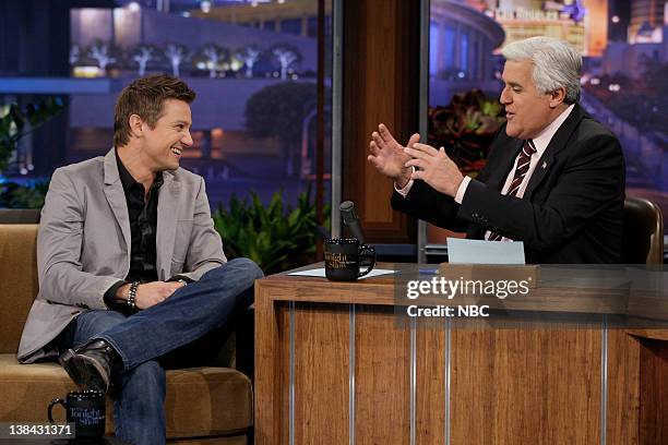 Episode 3938 -- Pictured: Actor Jermey Renner during an interview with host Jay Leno on November 24, 2010