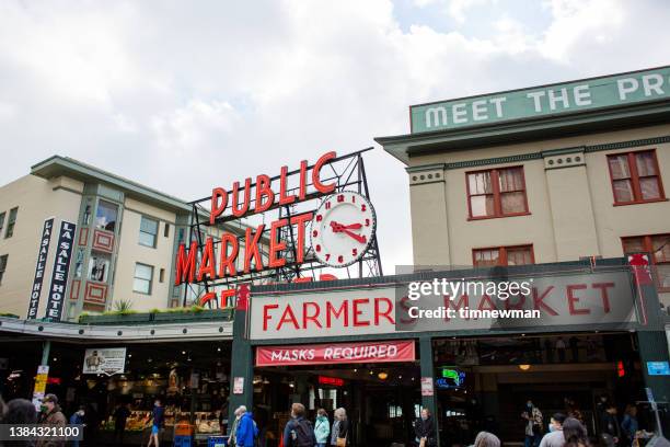 pike place market downtown seattle - seattle market stock pictures, royalty-free photos & images