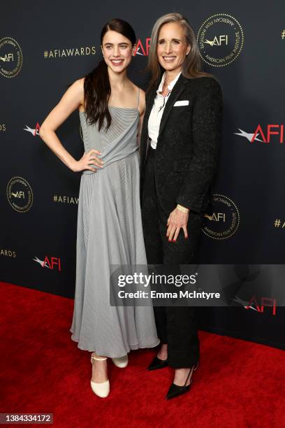 Margaret Qualley and Andie MacDowell attend the AFI Awards Luncheon at Beverly Wilshire, A Four Seasons Hotel on March 11, 2022 in Beverly Hills,...