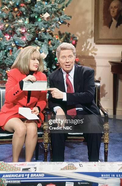 Episode 9 -- Aired -- Pictured: Janeane Garofolo as Hillary Clinton, Michael McKean as Bill Clinton during "Gifts for the Middle Class" skit on...