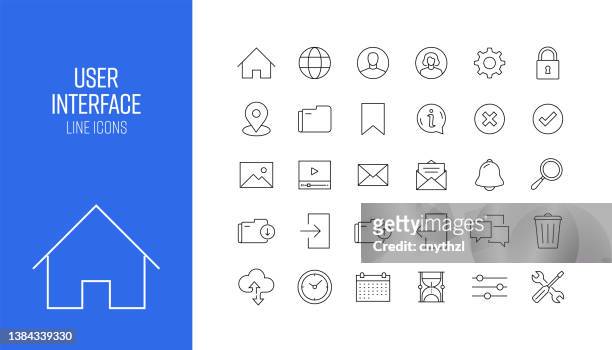 set of user interface related line icons. outline symbol collection - bookmarker stock illustrations
