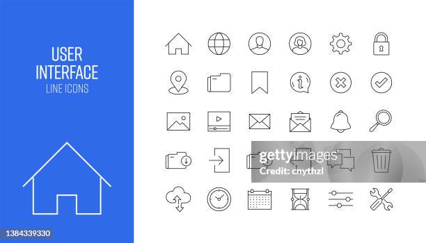 set of user interface related line icons. outline symbol collection - ui ux icon stock illustrations