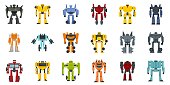 Robot-transformer icons set flat vector isolated
