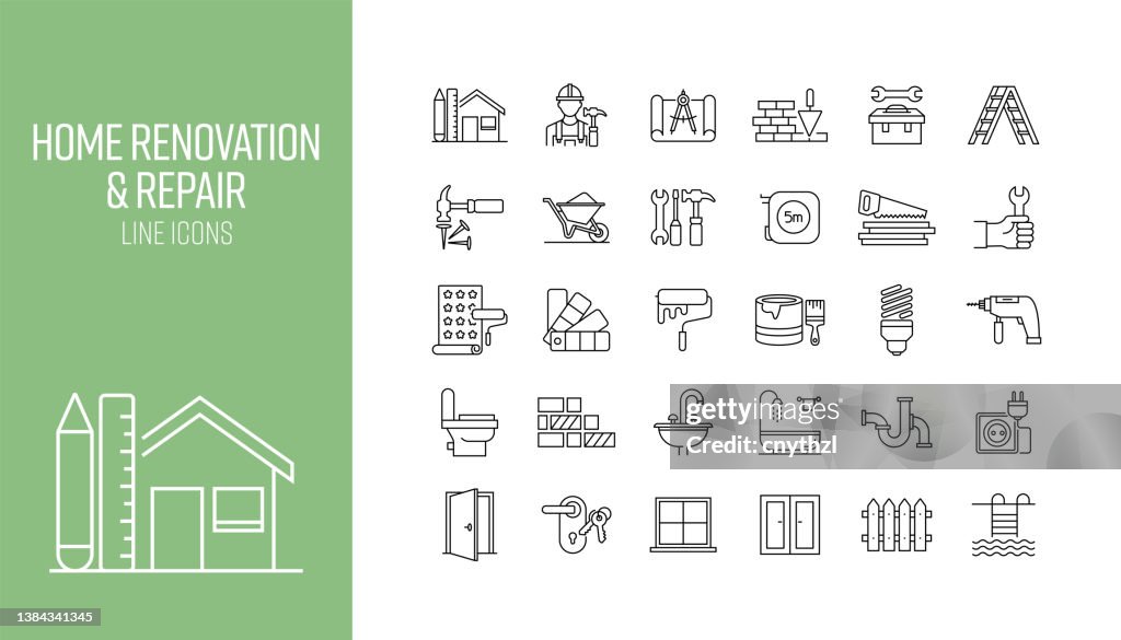 Set of Home Renovation and Repair Related Line Icons. Outline Symbol Collection