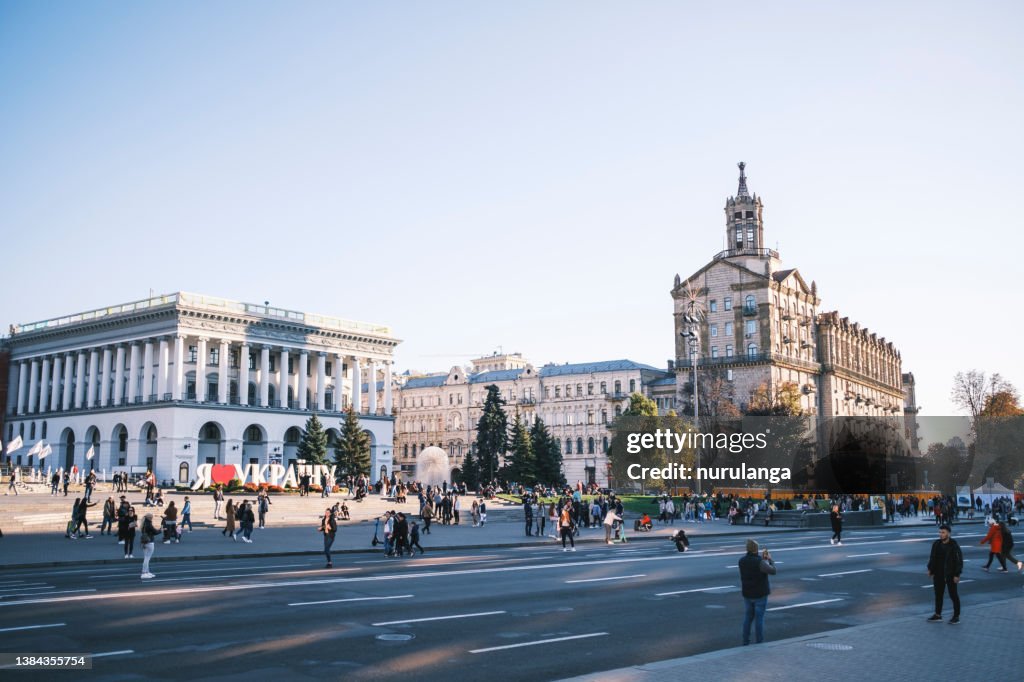 People hanging around Khreschatyk Street Independence Square, Kyiv