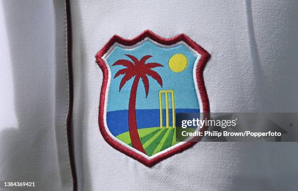 The logo on the clothing of Jason Holder pictured during the fourth day of the first Test against England at Sir Vivian Richards Stadium on March 11,...