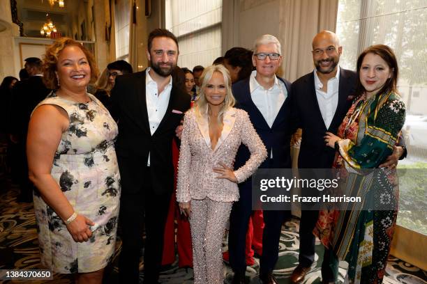 Lisa P. Jackson, Josh Bryant, Kristin Chenoweth, Tim Cook, Keegan-Michael Key and Elise Key attend the AFI Awards Luncheon at Beverly Wilshire, A...