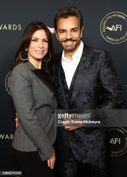 Alessandra Rosaldo and Eugenio Derbez attend the AFI Awards Luncheon at Beverly Wilshire, A Four Seasons Hotel on March 11, 2022 in Beverly Hills,...