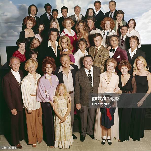 13th Anniversary -- Pictured: Mark Tapscott, Margaret Mason, Suzanne Rogers, Martha Nix, John Clarke, Macdonald Carey, Frances Reid, Natasha Ryan,...