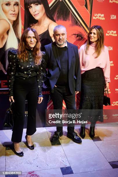 Antonia San Juan , Felix Sabroso and Nuria Roca attends to the photocall of 'La Gran Depresion' theatre play premiere on March 11, 2022 in Madrid,...