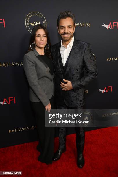 Alessandra Rosaldo and Eugenio Derbez attend the AFI Awards Luncheon at Beverly Wilshire, A Four Seasons Hotel on March 11, 2022 in Beverly Hills,...