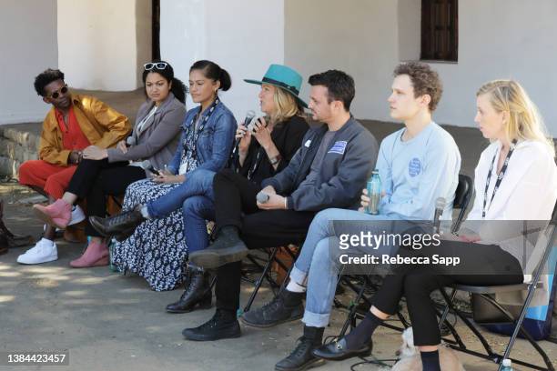 Camrus Johnson, Marilyn Cooke, Susana Barron, Nicole Noren, Dylan Boom, Antonio Marziale and Sydney Bowie speak at the How To Make A Great Short...