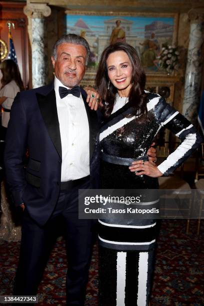 Sylvester Stallone and Lynda Carter at the Justice Ruth Bader Ginsburg Woman of Leadership Award on March 11, 2022 in Washington, DC honoring Diane...