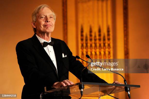Master of Ceremonies/XM Satellite radio, Bob Edwards speaks at the AFTRA Foundation's 2012 AFTRA Media and Entertainment Excellence Awards in the...
