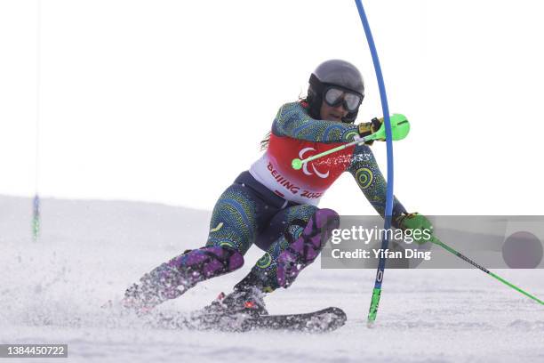 Melissa Perrine of Team Australia competes in the Women's Slalom Vision Impaired on day eight of the Beijing 2022 Winter Paralympics at Yanqing...