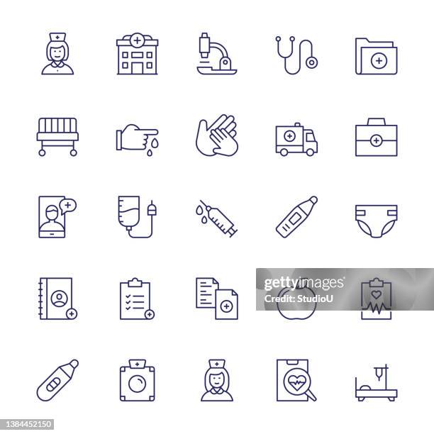 ilustraciones, imágenes clip art, dibujos animados e iconos de stock de iconos de línea de trazo editables de guardería y partería - asistente de enfermera