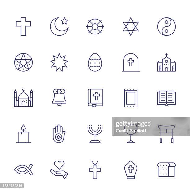 ilustraciones, imágenes clip art, dibujos animados e iconos de stock de religión iconos de línea de trazo editable - religión